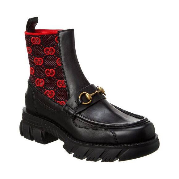Gucci Gg Knit & Leather Boot, Black - Picture 1 of 5